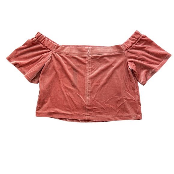 Evenuel Peach Velvet Velour Off Shoulder Crop Top - Size Large - Picture 6 of 11